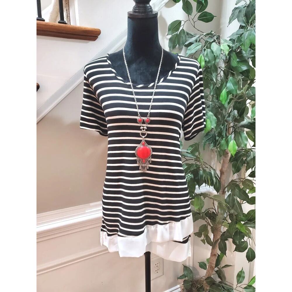 Kim & Cami Women's Black Polyester Round Neck Short Sleeve Casual Top Blouse M - Picture 11 of 11